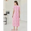 Ekouaer Long Nightgowns for Women Bamboo Viscose Short Sleeve Sleepshirt(Floral Pink)
