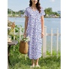 Ekouaer Long Nightgowns for Women Bamboo Viscose Short Sleeve Sleepshirt(Floral Purple)