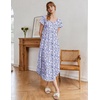 Ekouaer Long Nightgowns for Women Bamboo Viscose Short Sleeve Sleepshirt(Floral Purple)