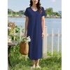 Ekouaer Long Nightgowns for Women Bamboo Viscose Short Sleeve Sleepshirt(Navy Blue)