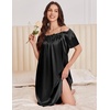 Ekouaer Nightgown for Women Satin Silk Night Gown Loose Plus Size Sleepwear(Blue Green/Black)