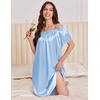 Ekouaer Nightgown for Women Satin Silk Night Gown Loose Plus Size Sleepwear(Blue Green/Light Blue)