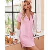 Ekouaer Nightgowns for Women Button Down Sleep Shirt Short Sleeve Sleepwear(A-pink Stripe)