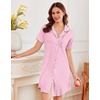 Ekouaer Nightgowns for Women Button Down Sleep Shirt Short Sleeve Sleepwear(A-pink Stripe)
