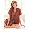 Ekouaer Pajamas for Women Set Silk Satin Pjs 2 Piece Button Down Sleepwear(Brown)