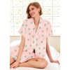 Ekouaer Pajamas for Women Set Silk Satin Pjs 2 Piece Button Down Sleepwear(Pink Cactus)