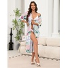 Ekouaer Robes for Women Long Knit Bathrobe Soft 3/4 Sleeves Kimono Robe(Green Floral)