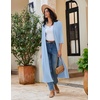 Ekouaer Robes for Women Long Knit Bathrobe Soft 3/4 Sleeves Kimono Robe(Light Blue)