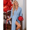 Ekouaer Robes for Women Long Knit Bathrobe Soft 3/4 Sleeves Kimono Robe(Light Blue)