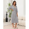 Ekouaer Robes for Women Long Knit Bathrobe Soft 3/4 Sleeves Kimono Robe(Light Gray)