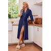 Ekouaer Robes for Women Long Knit Bathrobe Soft 3/4 Sleeves Kimono Robe(Navy Blue)