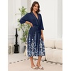 Ekouaer Robes for Women Long Knit Bathrobe Soft 3/4 Sleeves Kimono Robe(Navy Blue Floral)