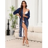 Ekouaer Robes for Women Long Knit Bathrobe Soft 3/4 Sleeves Kimono Robe(Navy Blue Floral)