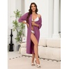 Ekouaer Robes for Women Long Knit Bathrobe Soft 3/4 Sleeves Kimono Robe(Purple Red)