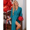 Ekouaer Robes for Women Long Knit Bathrobe Soft 3/4 Sleeves Kimono Robe(Turquoise)