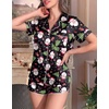 Ekouaer Silk Satin Pajama Set for Women Funny Graphic Sleepwear S-5XL(Black Santa & Christmas Tree Print)