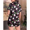 Ekouaer Silk Satin Pajama Set for Women Funny Graphic Sleepwear S-5XL(Black Santa & Christmas Tree Print)