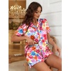 Ekouaer Silk Satin Pajama Set for Women Funny Graphic Sleepwear S-5XL(Bright Floral Print)
