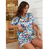 Ekouaer Silk Satin Pajama Set for Women Funny Graphic Sleepwear S-5XL(Colorful Botanical Print)