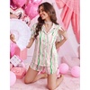 Ekouaer Silk Satin Pajama Set for Women Funny Graphic Sleepwear S-5XL(Colorful Striped Stars)