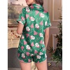 Ekouaer Silk Satin Pajama Set for Women Funny Graphic Sleepwear S-5XL(Green Santa & Christmas Tree)