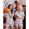 Ekouaer Silk Satin Pajama Set for Women Funny Graphic Sleepwear S-5XL(Halloween Black Cat)