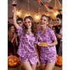 Ekouaer Silk Satin Pajama Set for Women Funny Graphic Sleepwear S-5XL(Halloween Pruple Print)
