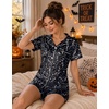 Ekouaer Silk Satin Pajama Set for Women Funny Graphic Sleepwear S-5XL(Halloween Skeleton)