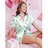 Ekouaer Silk Satin Pajama Set for Women Funny Graphic Sleepwear S-5XL(Light Green Cocktail Glass)