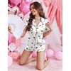 Ekouaer Silk Satin Pajama Set for Women Funny Graphic Sleepwear S-5XL(Martini White)