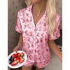 Ekouaer Silk Satin Pajama Set for Women Funny Graphic Sleepwear S-5XL(Pink Bow-tied Boots)