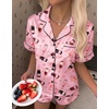 Ekouaer Silk Satin Pajama Set for Women Funny Graphic Sleepwear S-5XL(Pink Bow-tied Champagne Bottle)