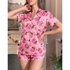 Ekouaer Silk Satin Pajama Set for Women Funny Graphic Sleepwear S-5XL(Pink Christmas Gingerbread Print)