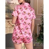 Ekouaer Silk Satin Pajama Set for Women Funny Graphic Sleepwear S-5XL(Pink Christmas Gingerbread Print)