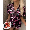 Ekouaer Silk Satin Pajama Set for Women Funny Graphic Sleepwear S-5XL(Pink Disco Cowgirl)