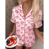 Ekouaer Silk Satin Pajama Set for Women Funny Graphic Sleepwear S-5XL(Pink Gingham Chili Heart)