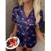 Ekouaer Silk Satin Pajama Set for Women Funny Graphic Sleepwear S-5XL(Pink Martini)
