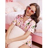 Ekouaer Silk Satin Pajama Set for Women Funny Graphic Sleepwear S-5XL(Pink Stripe Champagne Print)