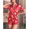Ekouaer Silk Satin Pajama Set for Women Funny Graphic Sleepwear S-5XL(Red Christmas Santa)