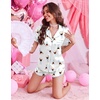 Ekouaer Silk Satin Pajama Set for Women Funny Graphic Sleepwear S-5XL(Ribbon Blue Martini)