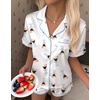 Ekouaer Silk Satin Pajama Set for Women Funny Graphic Sleepwear S-5XL(Ribbon Blue Martini)