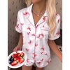 Ekouaer Silk Satin Pajama Set for Women Funny Graphic Sleepwear S-5XL(Ribbon Pink Martini)