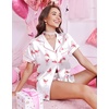 Ekouaer Silk Satin Pajama Set for Women Funny Graphic Sleepwear S-5XL(Ribbon Pink Martini)