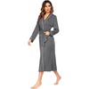 Ekouaer Women Kimono Robes Full Length Knit Bathrobe Lightweight Soft Sleepwear V-neck Casual Ladies Loungewear(Grey)