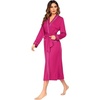 Ekouaer Women Kimono Robes Full Length Knit Bathrobe Lightweight Soft Sleepwear V-neck Casual Ladies Loungewear(Pink)