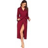 Ekouaer Women Kimono Robes Full Length Knit Bathrobe Lightweight Soft Sleepwear V-neck Casual Ladies Loungewear(Wine Red)
