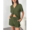 Ekouaer Womens Pajama Sets Button Up Pjs Shorts Set Soft Sleepwear S-XXL(Army Green)
