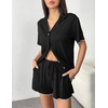 Ekouaer Womens Pajama Sets Button Up Pjs Shorts Set Soft Sleepwear S-XXL(Black)
