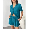 Ekouaer Womens Pajama Sets Button Up Pjs Shorts Set Soft Sleepwear S-XXL(Blue Green)