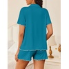 Ekouaer Womens Pajama Sets Button Up Pjs Shorts Set Soft Sleepwear S-XXL(Blue Green)